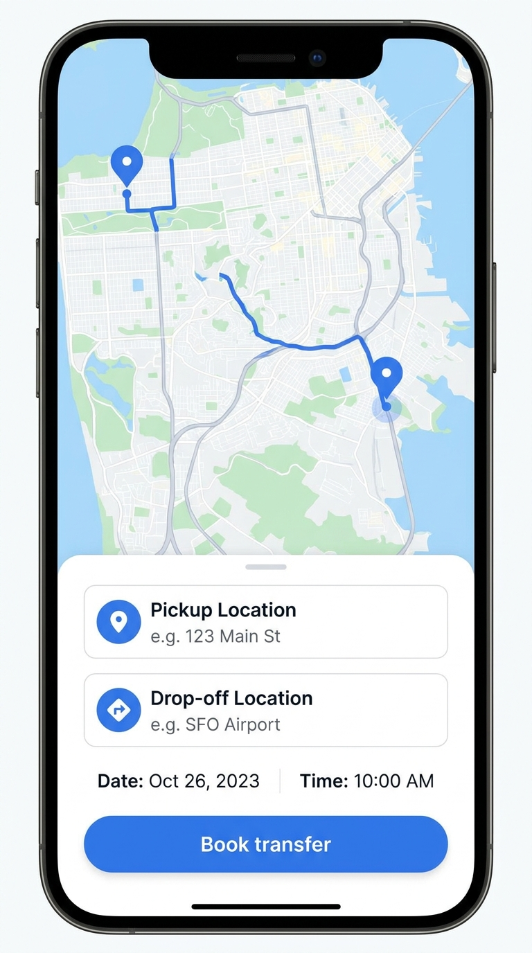 Booking a transfer in the my pikups app