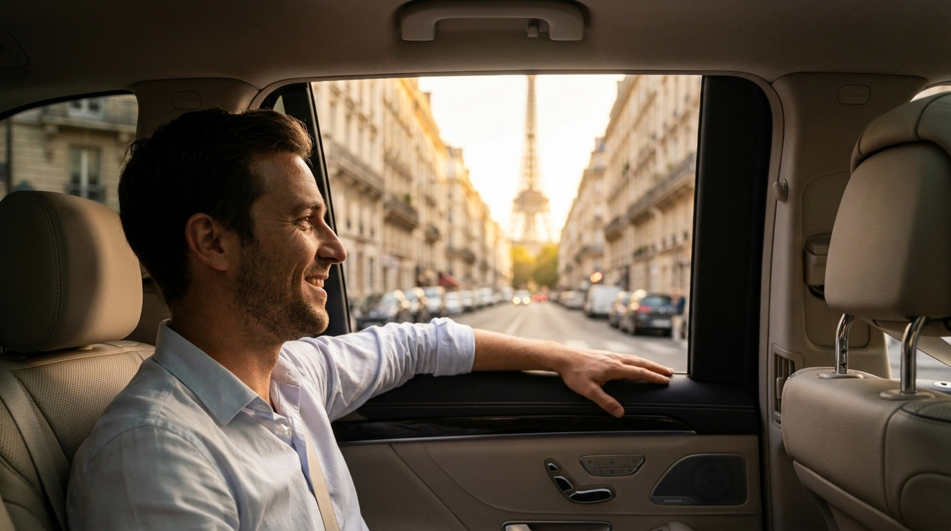 Relaxed passenger enjoying a ride through Paris